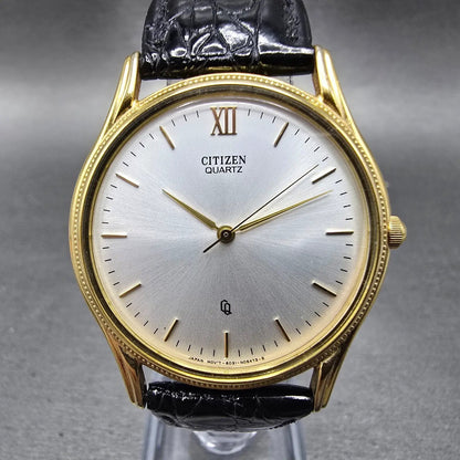 Citizen CQ Watch Men 34mm Silver Dial Gold Tone Round 6031-S32984 VTG PARTS0