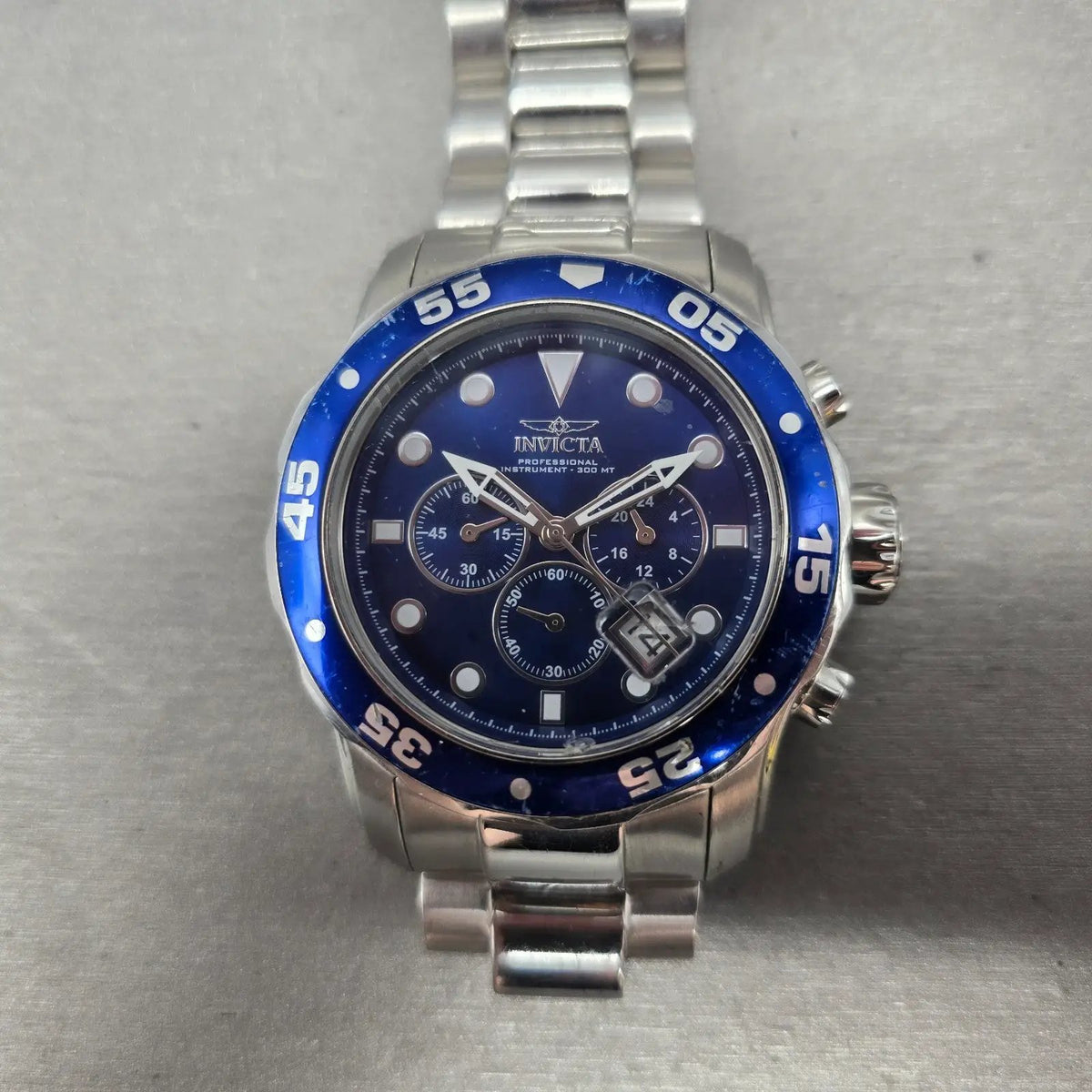 Invicta Pro Diver Chronograph Watch Men 48mm Blue Dial Steel Date 15082 New Batt0