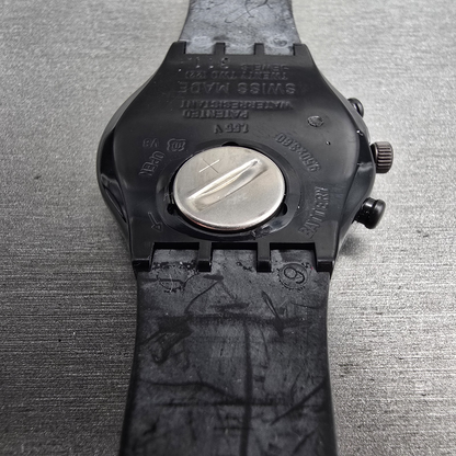 Swatch Chrono Moonshadow Watch Men 37mm Black Dial Black Tone SCB110 New Bat NOS12
