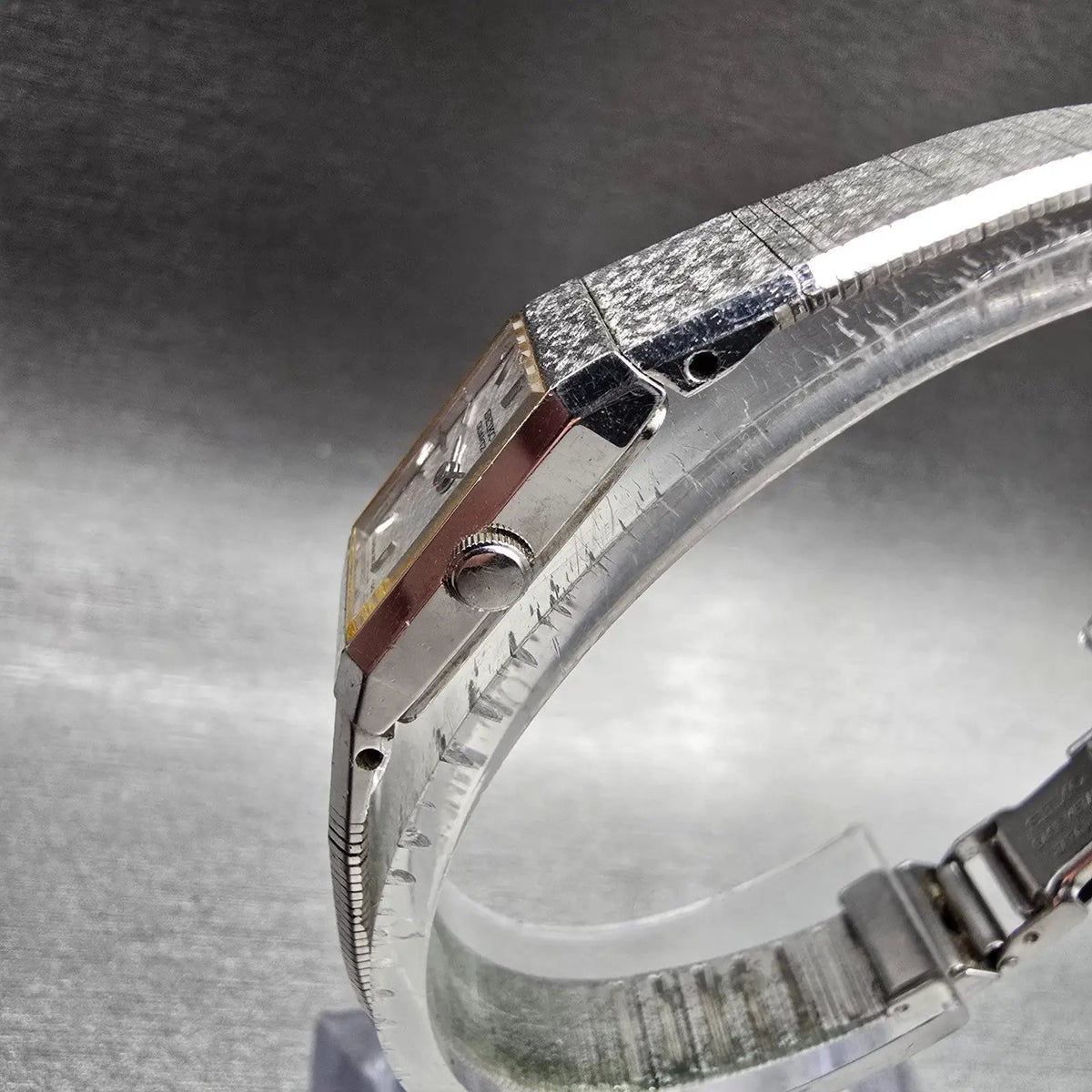 Seiko Watch Women 12mm Silver Dial Silver Rectangle 2E20-5029 New Battery VTG J12