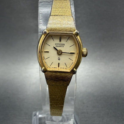 Citizen CQ Watch Women 17mm Champagne Dial Gold Tone Round New Battery VTG ABD0