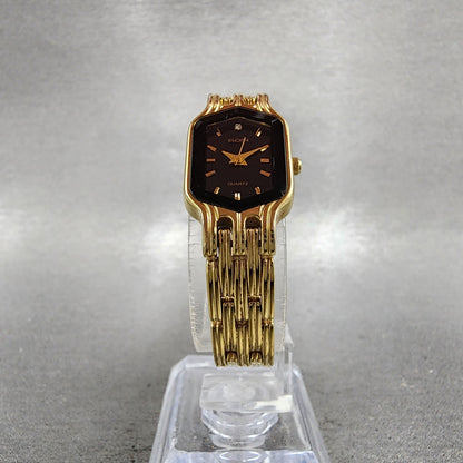 Elgin Watch Women 17mm Black Dial Gold Tone Hexagon EL394 New Battery5