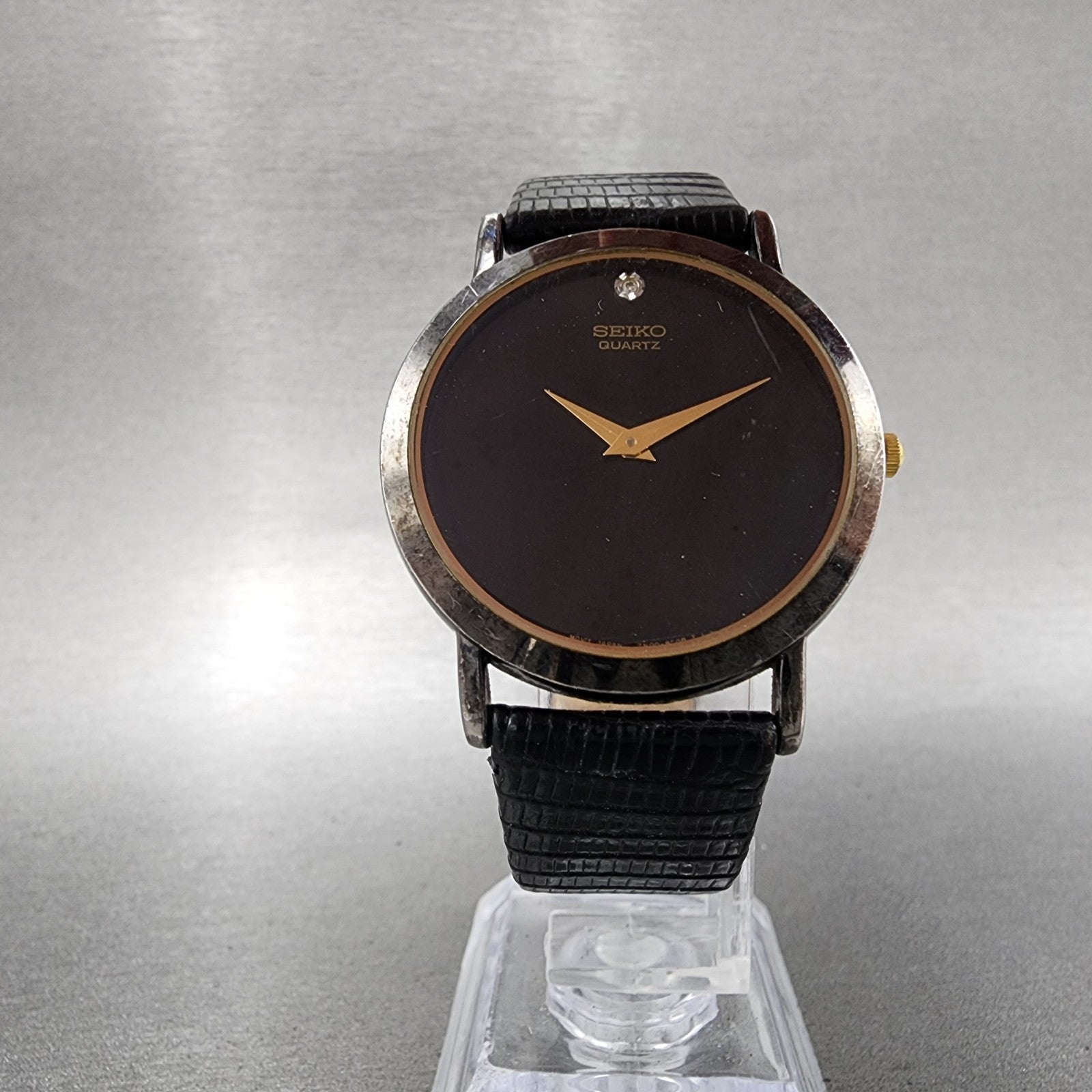 Seiko Watch Men 33mm Black Dial Black Tone Round Diamond Marker 7n008a49 PARTS6
