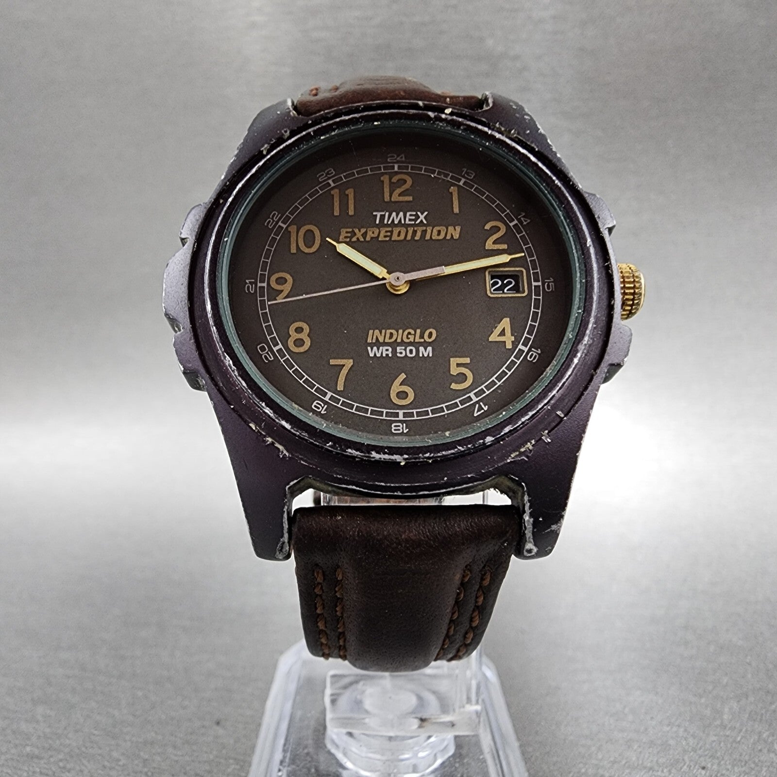 Timex Expedition Watch men 37mm Green Dial Brown Tone Date Round New Battery5