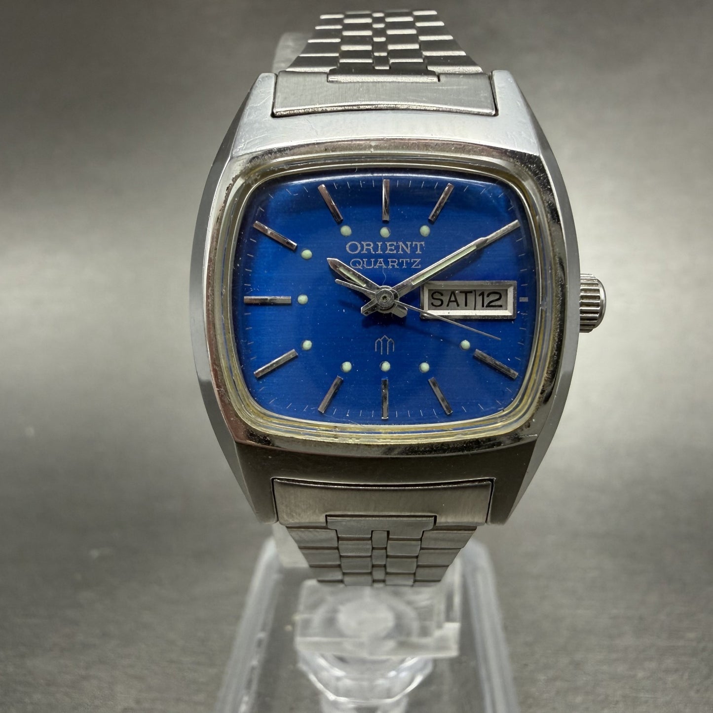 Orient Watch Women 24mm Blue Dial Silver Tone Day date Rectangle New Battery0