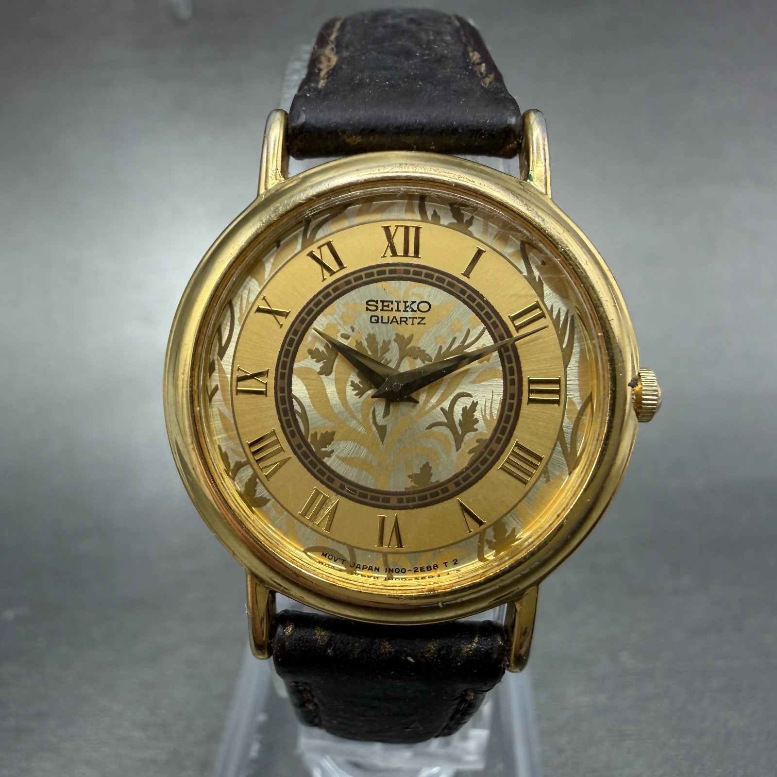 Seiko Watch Women 26mm Gold Floral Dial Gold Tone Round 1n00-0d59 New Battery AB0