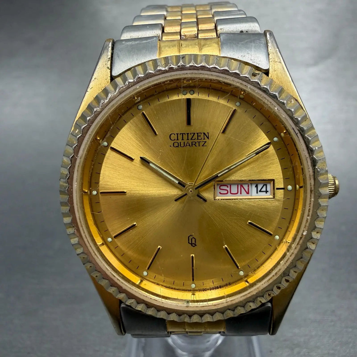 Citizen President Watch Men 35mm Gold Dial Two Tone Daydate CQ New Battery VTG0