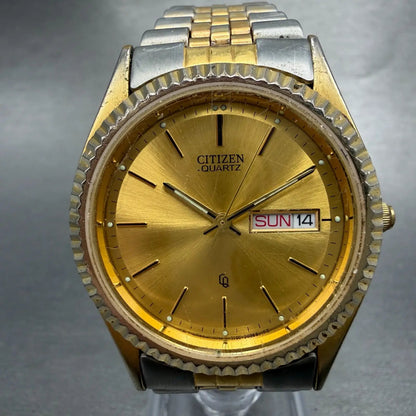 Citizen President Watch Men 35mm Gold Dial Two Tone Daydate CQ New Battery VTG0