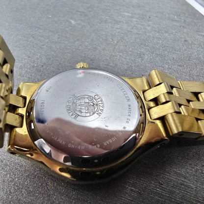 Citizen Eco-Drive Croso Watch Women 27mm Cream Dial Gold Daydate Round Runs JP9