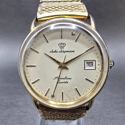 Jules Jurgensen Watch Men 30mm Champange Dial Gold Tone Date READ!! 6142 New Bat0