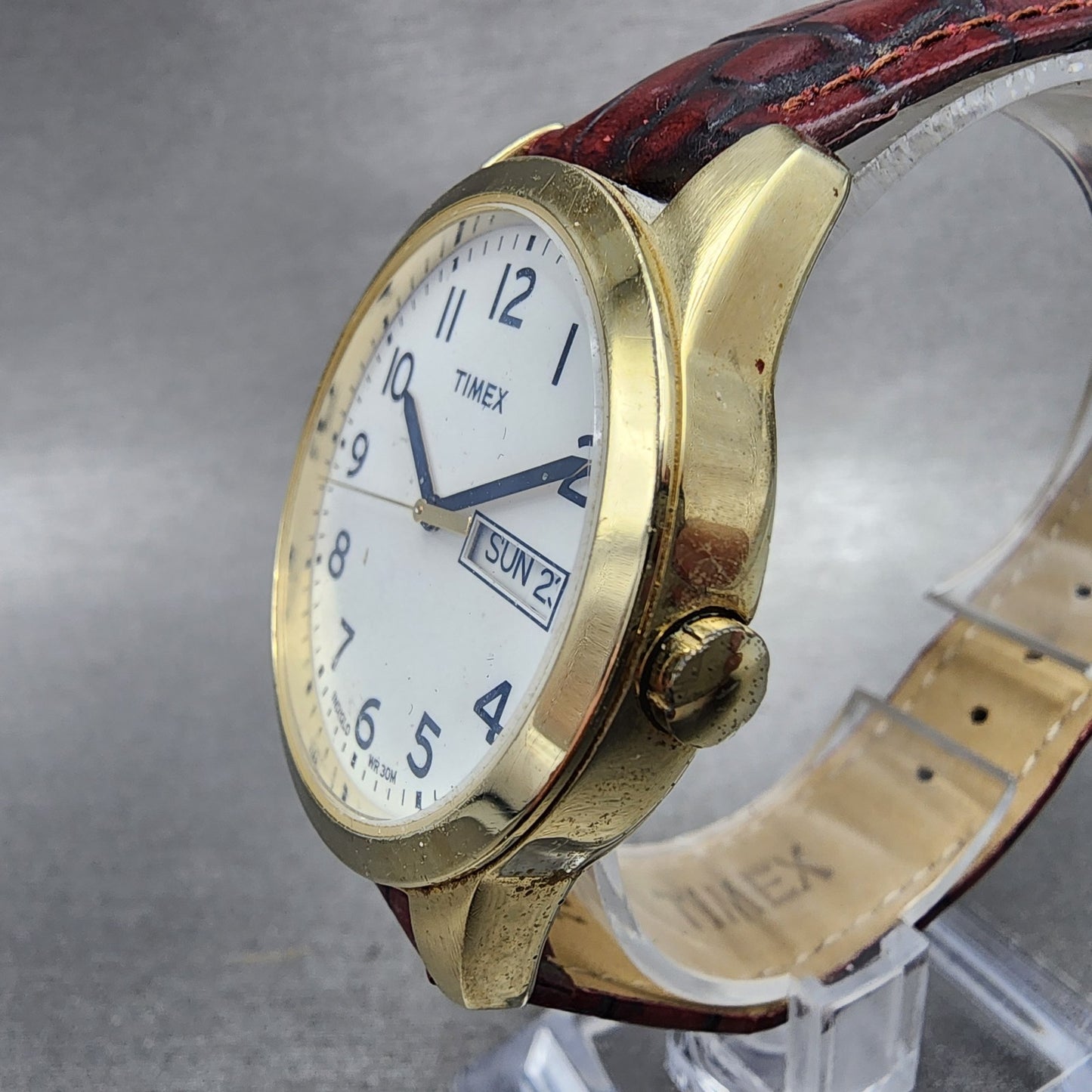 Timex Easy Reader Watch Men 36mm White Dial Gold Tone Round Daydate New Battery2