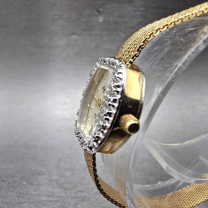 Gruen Precision Watch Women 17mm Champagne Dial Gold Tone Diamond Bezel NewBatt3