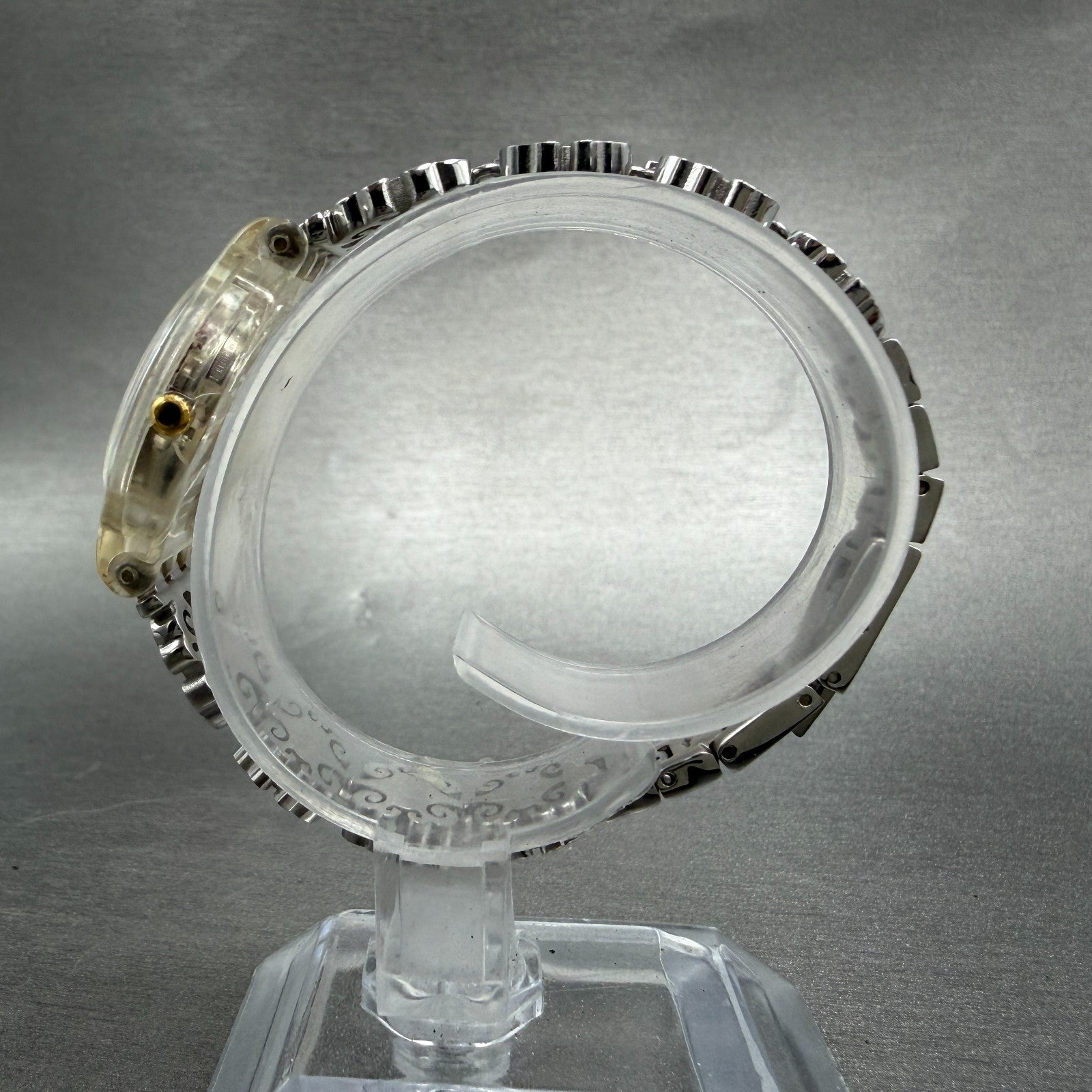 Swatch Crystal Lace Watch Women 25mm White Dial Clear Case Round New Battery6
