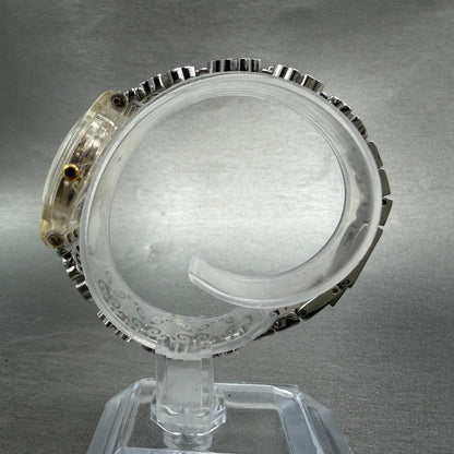 Swatch Crystal Lace Watch Women 25mm White Dial Clear Case Round New Battery6