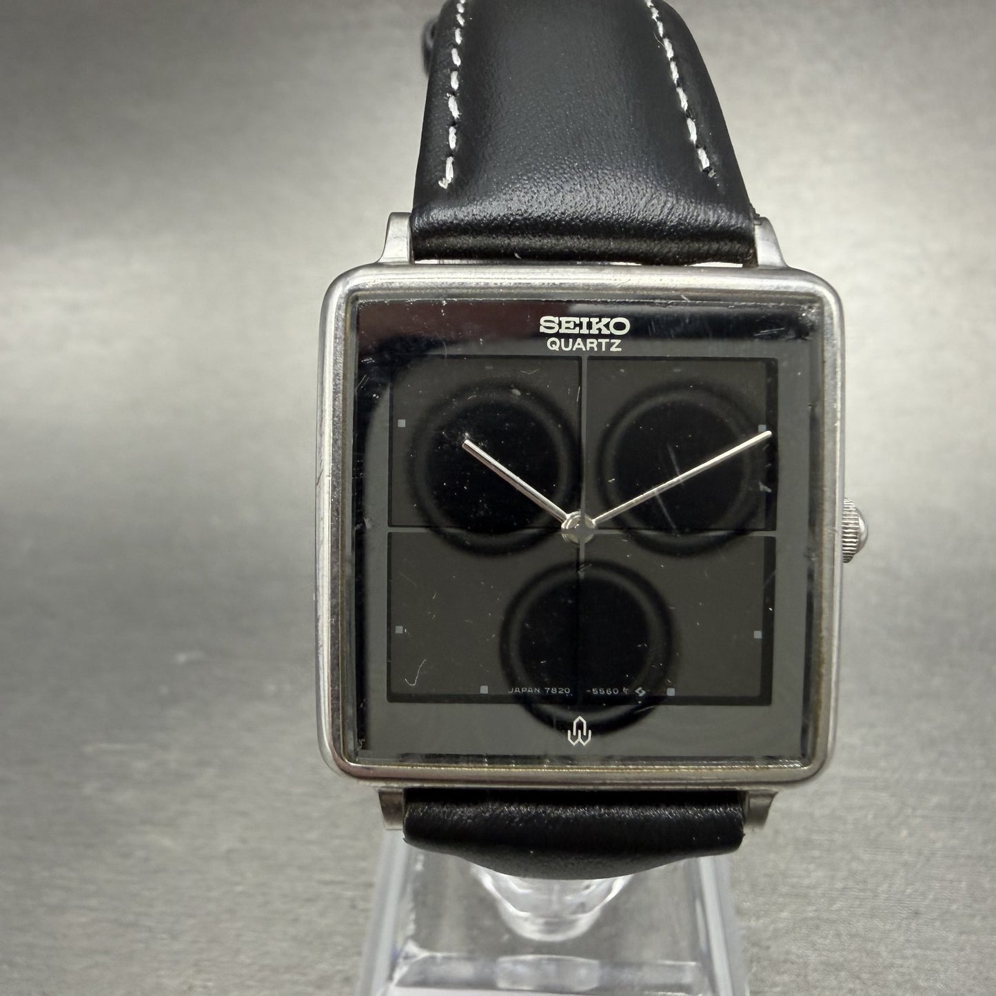 Seiko Watch Men 28mm Black Dial Silver Tone Square Vintage 7820-5410 New Battery0