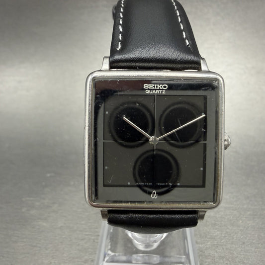 Seiko Watch Men 28mm Black Dial Silver Tone Square Vintage 7820-5410 New Battery0