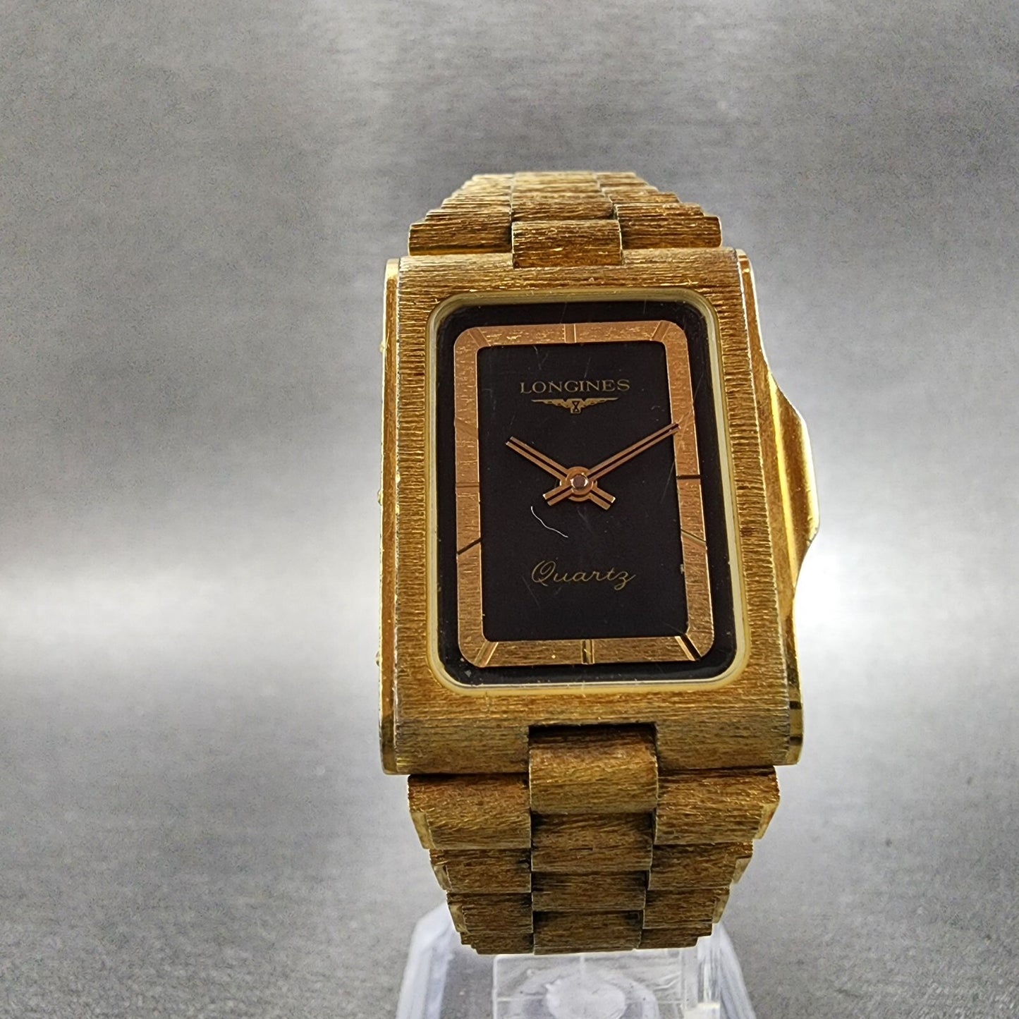 Longines Tank Watch Men 25mm Black Dial Gold Tone Rectangle VTG PARTS6