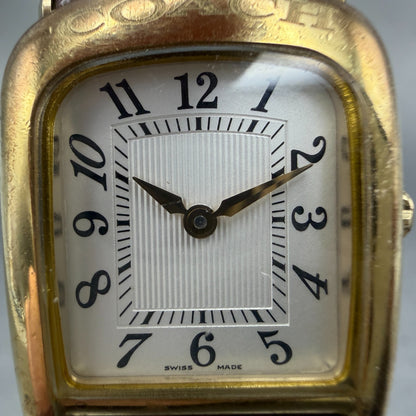 Coach Watch Women 21mm Silver Dial Gold Tone Rectangle W001 PARTS Vintage2