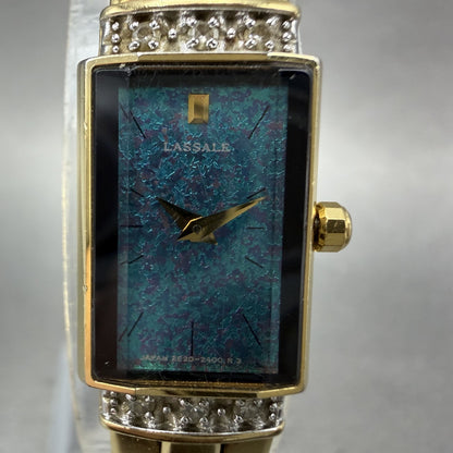 Seiko Lassale Tank Watch Women 13mm Blue Dial Gold Tone 2E206899 New Battery1