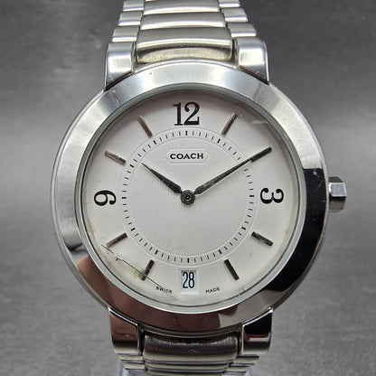 Coach W516 Watch Women 34mm White Dial Silver Tone Date Round PARTS LOOSE HANDS0