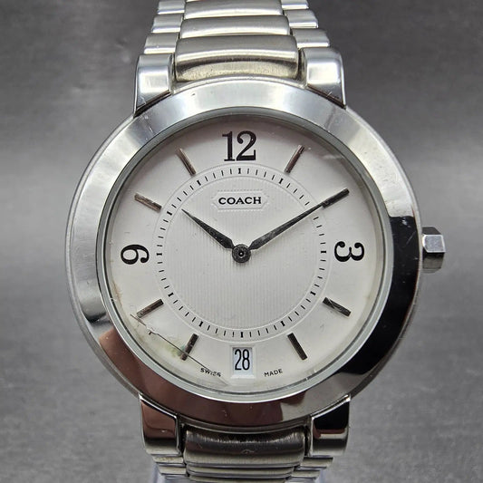 Coach W516 Watch Women 34mm White Dial Silver Tone Date Round PARTS LOOSE HANDS0