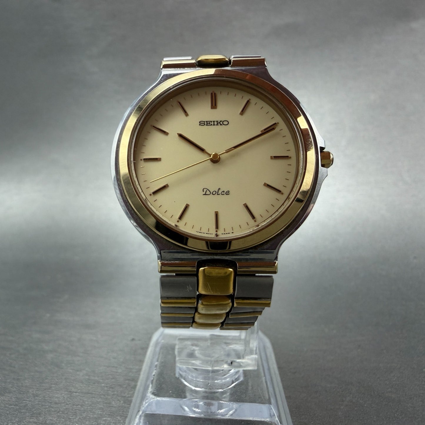 Seiko Dolce Watch Men 35mm Cream Dial Two Tone Round 8N41-7020 New Battery GR5