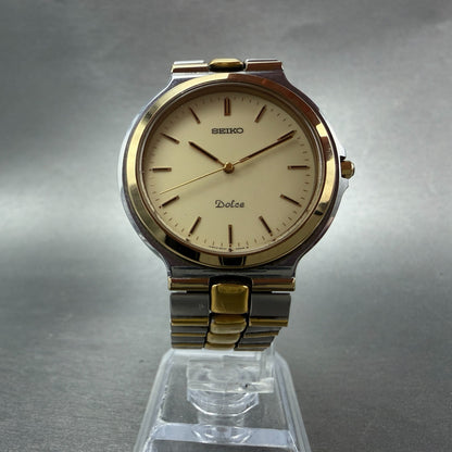 Seiko Dolce Watch Men 35mm Cream Dial Two Tone Round 8N41-7020 New Battery GR5