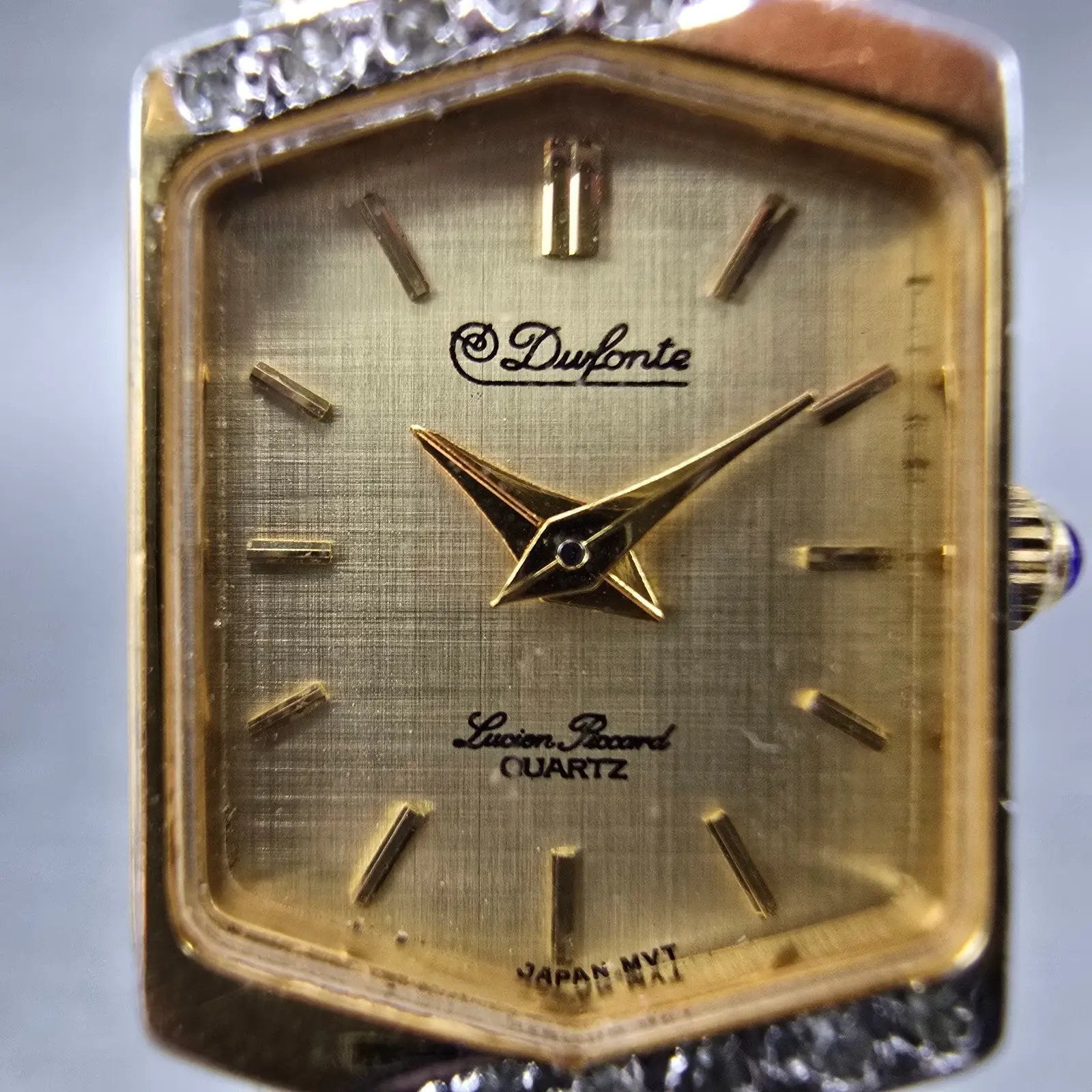 Lucien Piccard Dufonte Tank Watch Women 16mm Gold Dial Gold Tone Hexagon NewBatt1