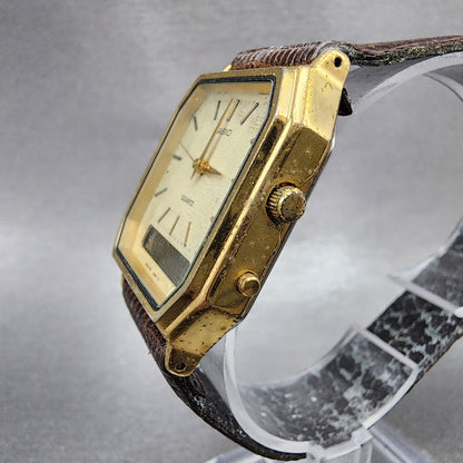 Casio AQ420 Watch Men 30mm Champagne Dial Gold Tone Alarm Chrono Ana Digi PARTS3