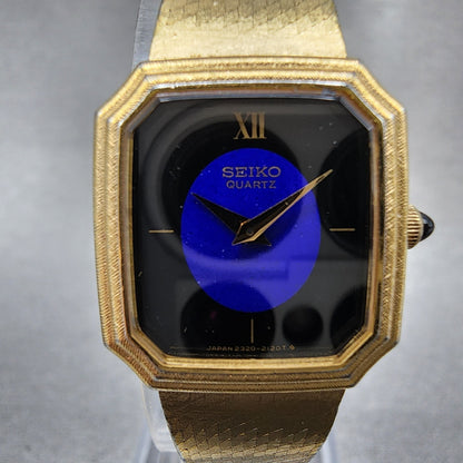 Seiko Tank Watch Women 19mm Black Dial Gold Tone Octagon 23206100 New Battery1