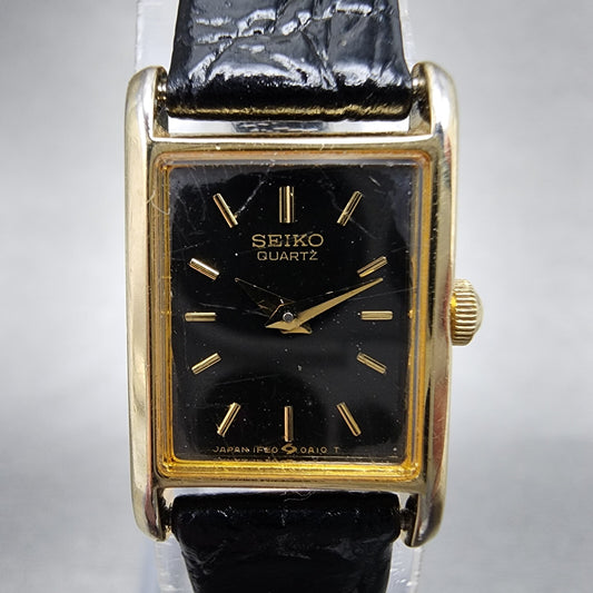 Seiko Tank Watch Women 14mm Black Dial Gold Tone Rectangle 1F205A69 New Battery0
