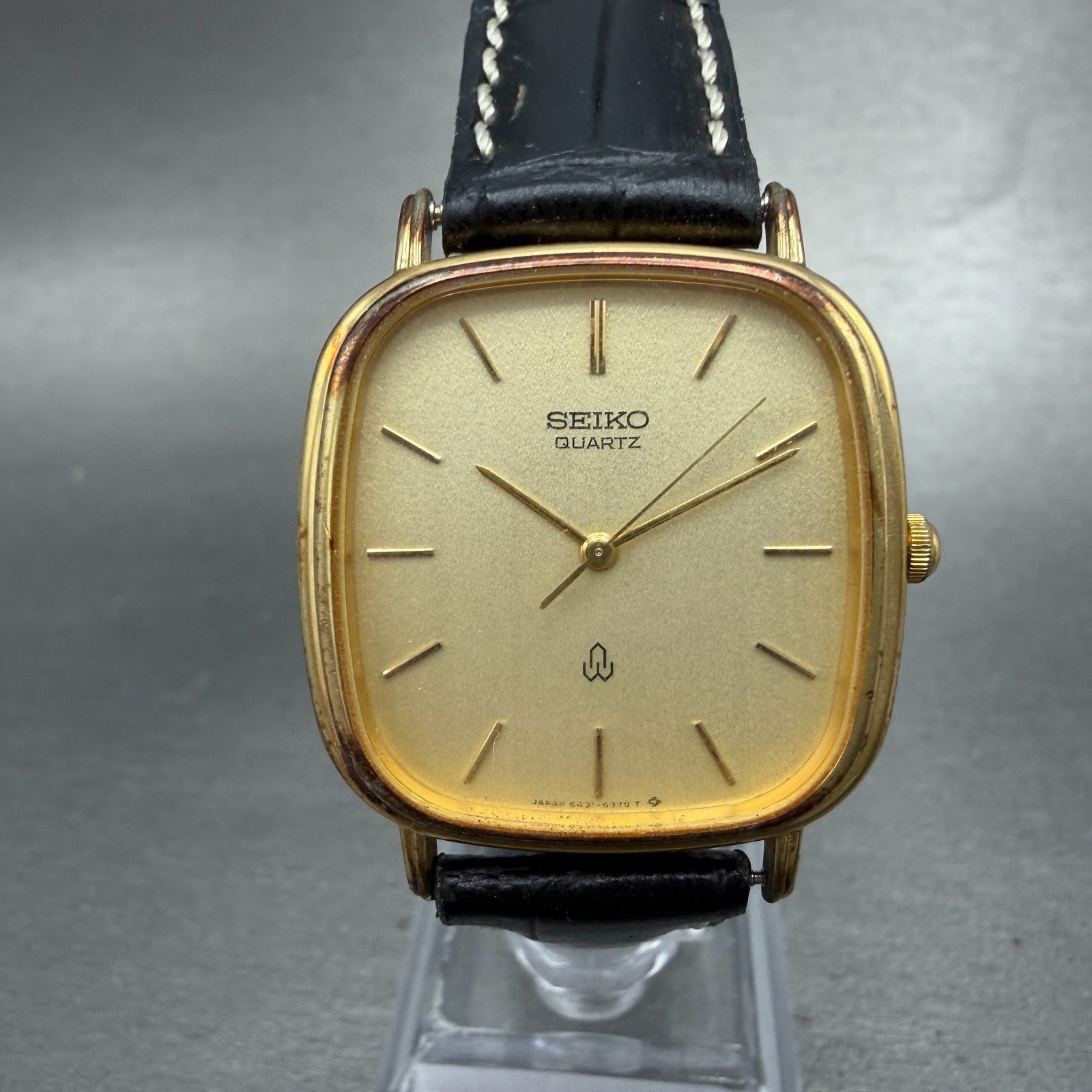 Seiko Watch Men 30mm Champagne Dial Gold Tone Rectangle 6431-5070 New Battery0