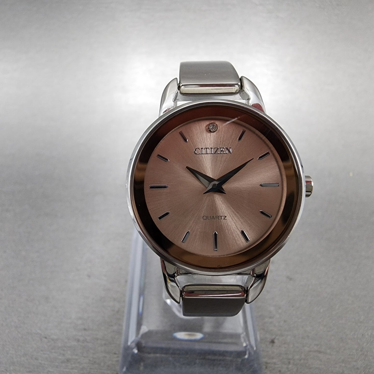 Citizen Watch Women 27mm Pink Dial Stainless Steel Round Bangle New Battery0