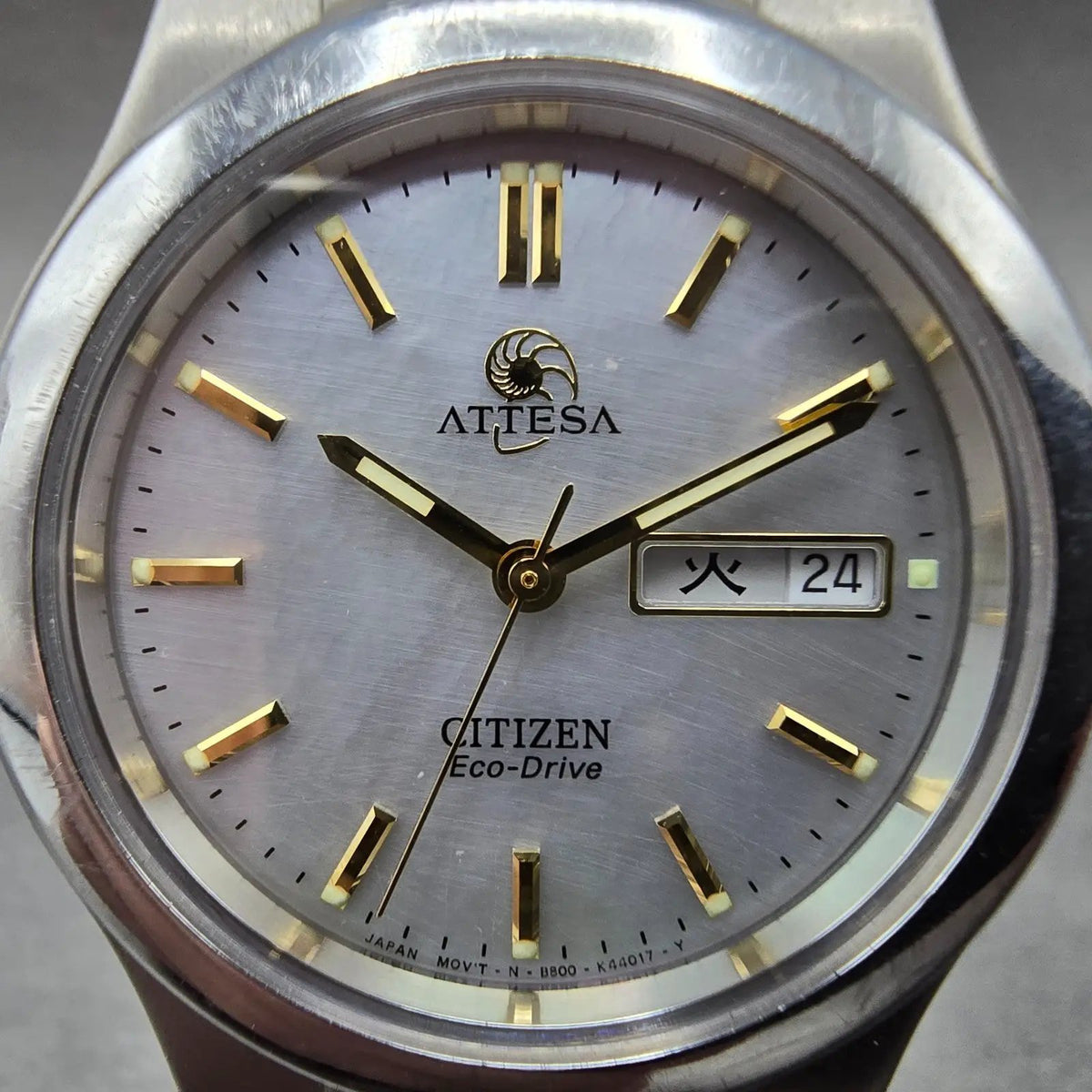 Citizen Attesa Eco-Drive Watch Men 35mm MOP Dial Titanium Daydate Round Works1