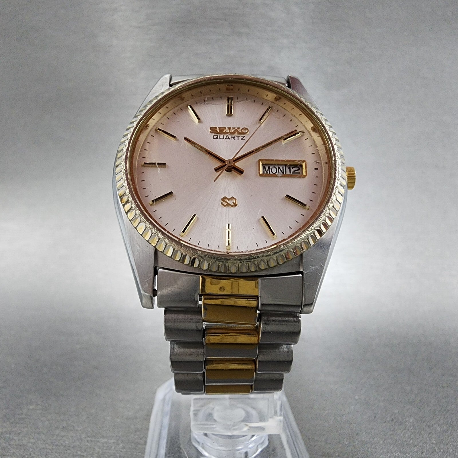 Seiko Sq Watch Men 36mm White Dial Two Tone Daydate Round  5y238a69 New Battery5