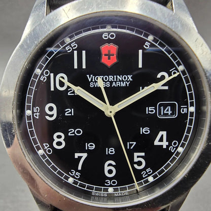 Swiss Army Victorinox Watch Men 38mm Black Dial Steel Date 24653 New Battery GHJ1