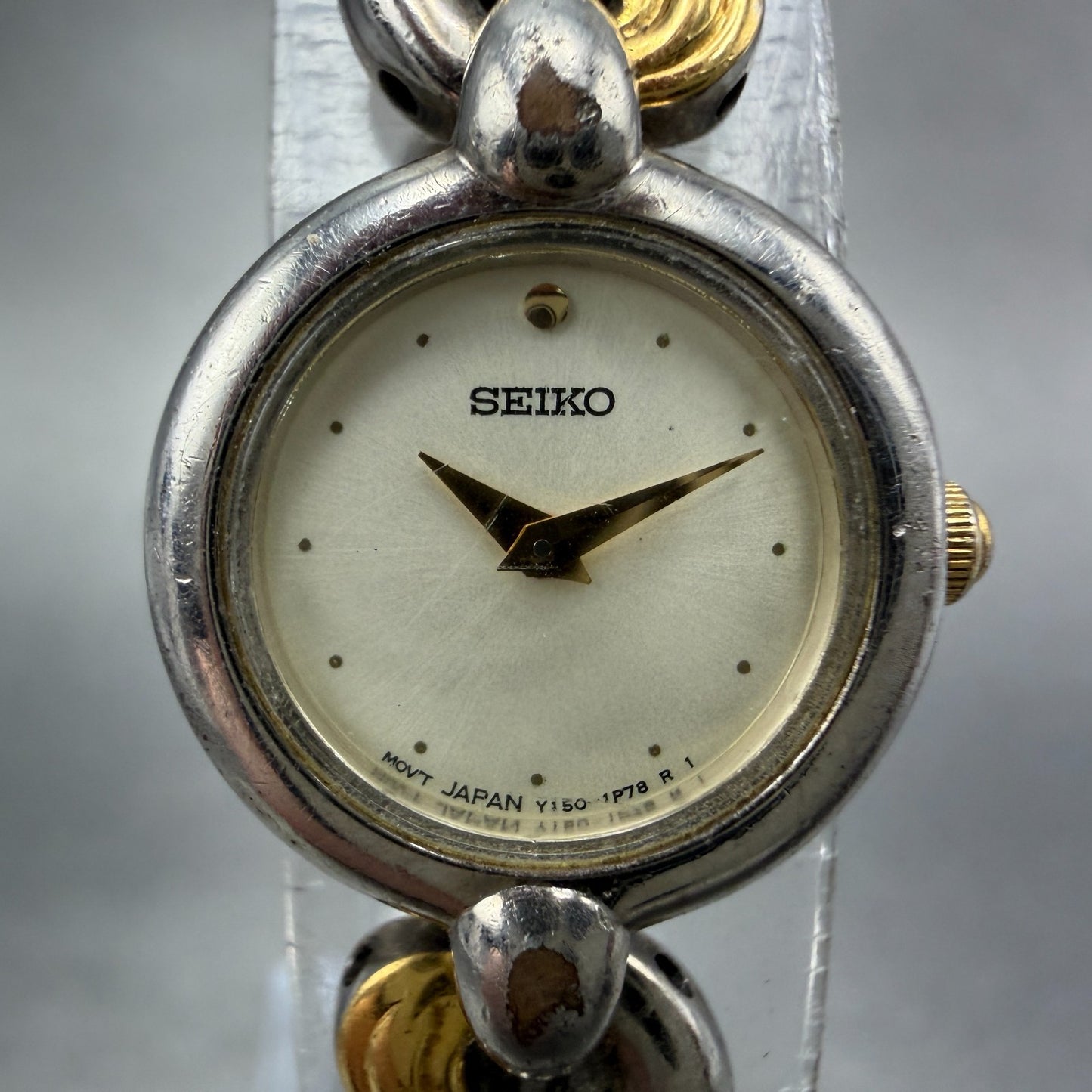 Seiko Watch Women 18mm White Dial Two Tone Round Y150-0M69 New Battery Vintage1