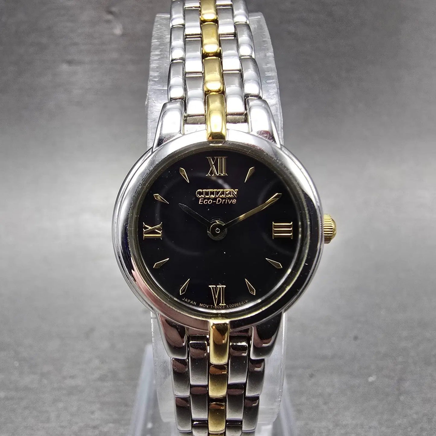 Citizen Eco-Drive Watch Women 21mm Black Dial Two Tone Round B023-S056501 Runs0