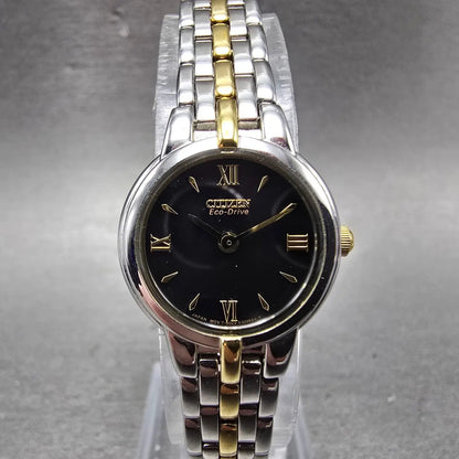 Citizen Eco-Drive Watch Women 21mm Black Dial Two Tone Round B023-S056501 Runs0