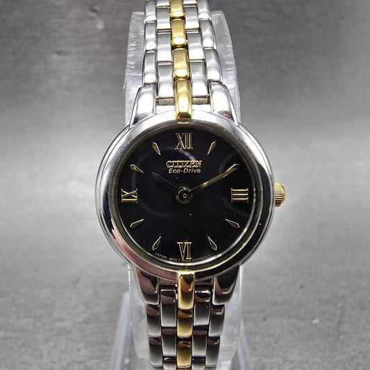 Citizen Eco-Drive Watch Women 21mm Black Dial Two Tone Round B023-S056501 Runs0