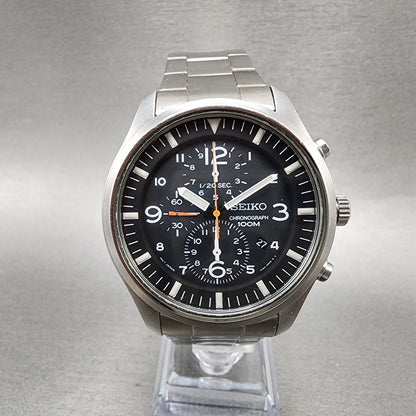 Seiko Chronograph Watch Men 43mm Black Dial Silver Tone Date 7T920JS0 New Batt0
