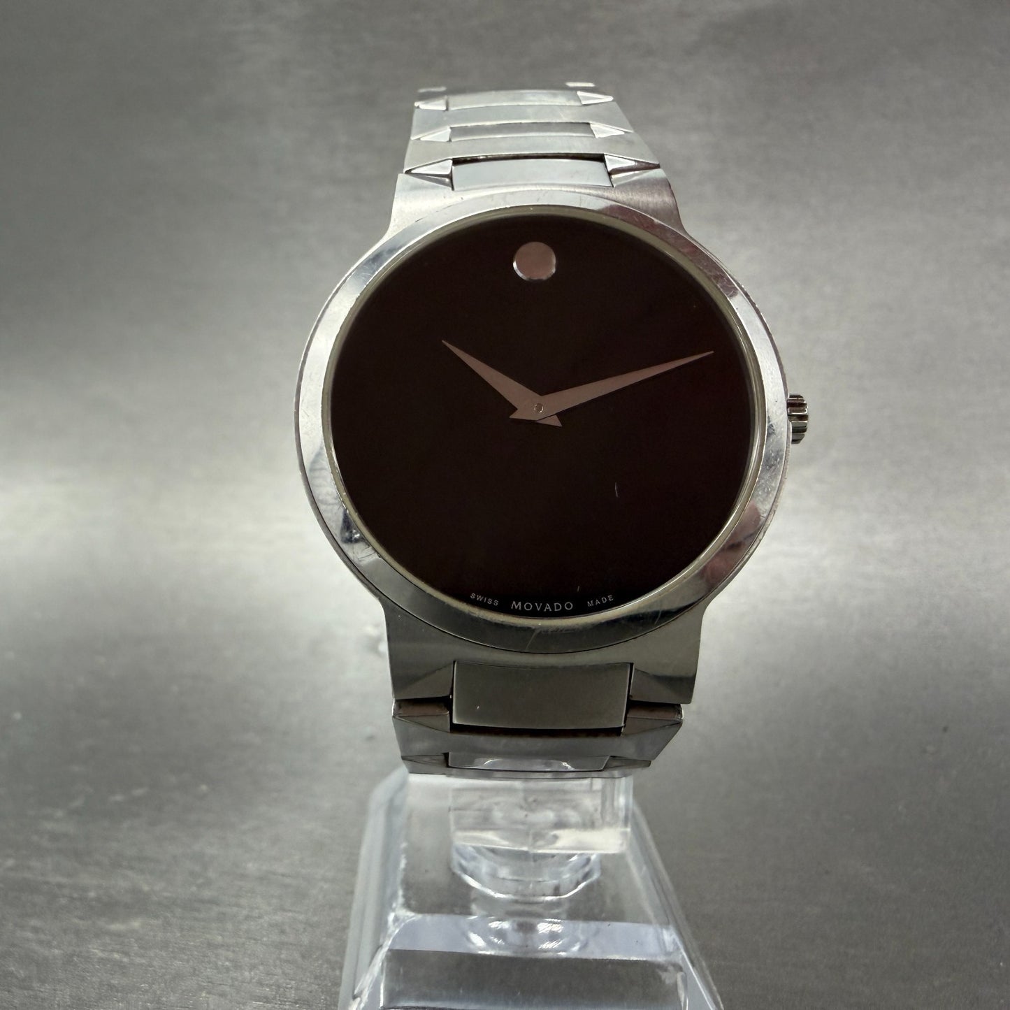Movado Temo Watch Men 38mm Black Dial Steel Round 0607292 New Battery5