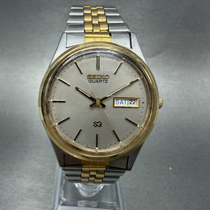 Seiko SQ Watch Men 34mm Silver Dial Two Tone Daydate Round 5H23-7009 New Battery0