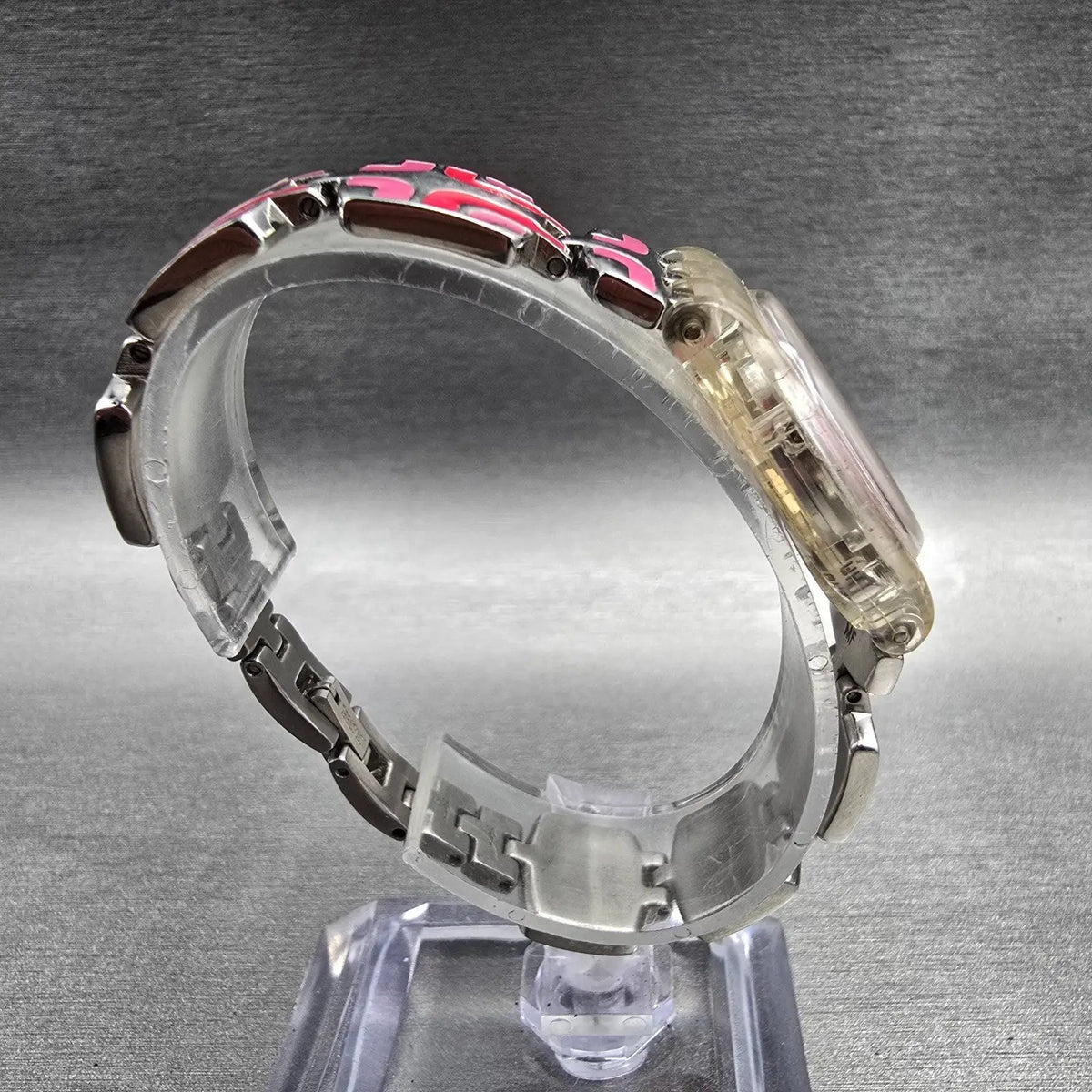 Swatch Vida Circular Watch Women 25mm Red Dial Clear Case CK244G New Battery8