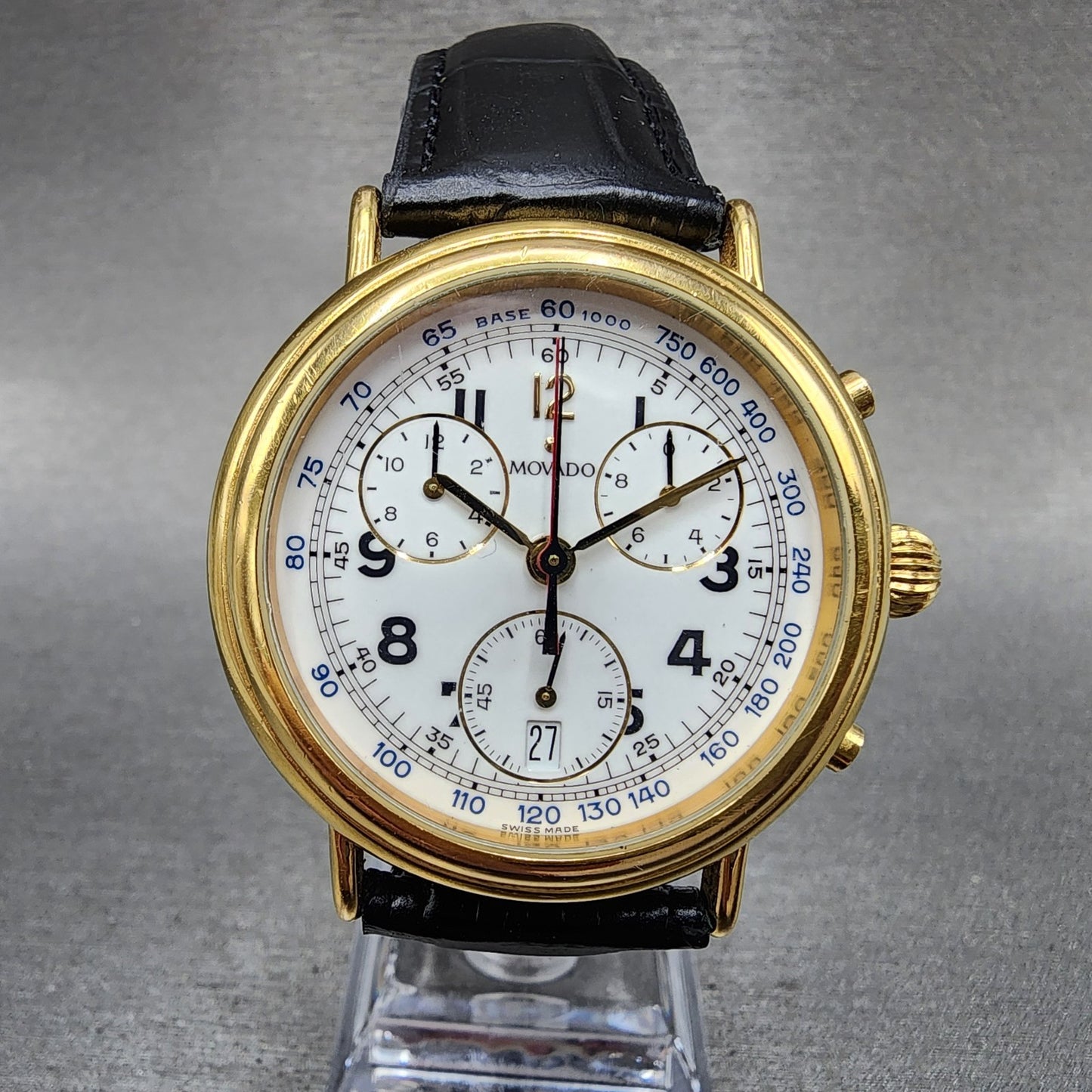 Movado Chronograph Watch Men 38mm White Dial Gold Tone Date 87.A5.860 New Batt0