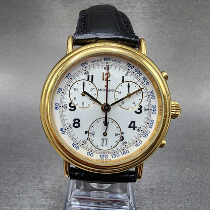 Movado Chronograph Watch Men 38mm White Dial Gold Tone Date 87.A5.860 New Batt0