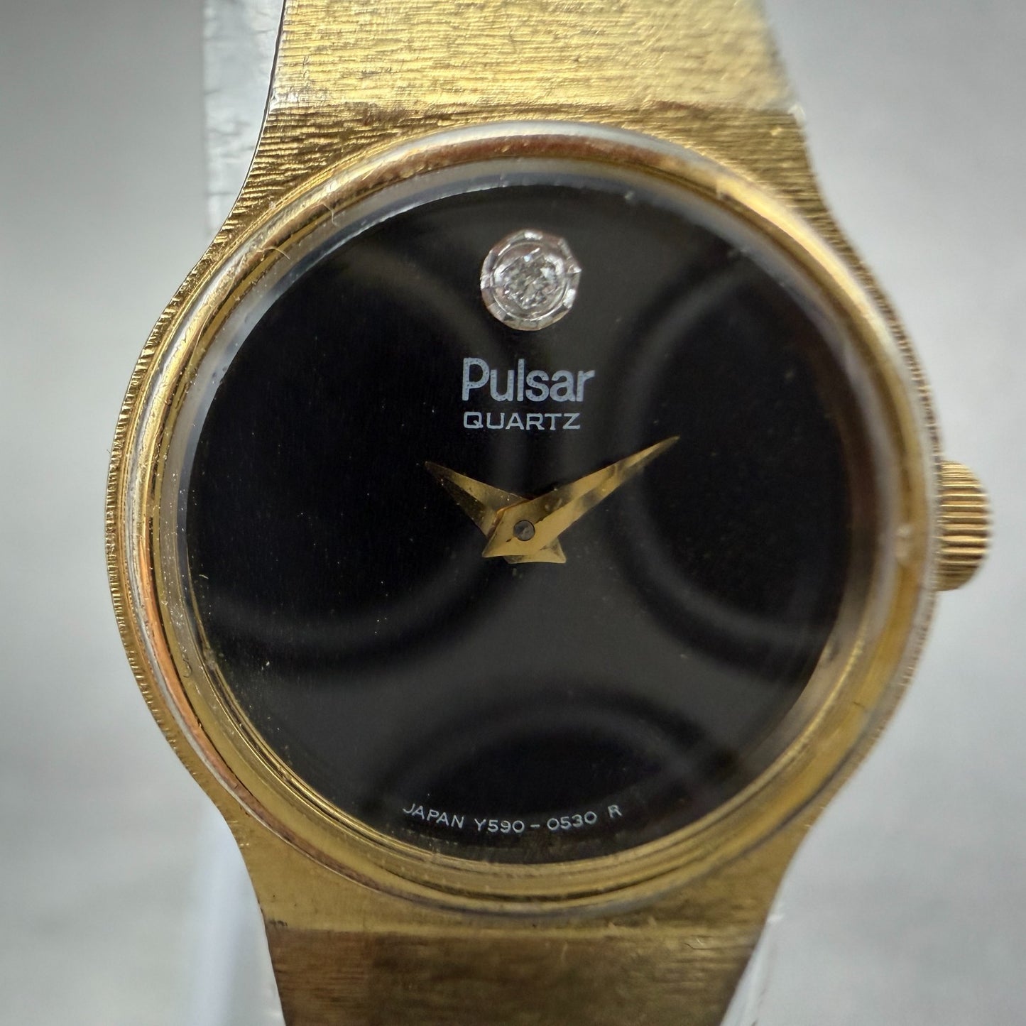 Pulsar Watch Women 18mm Black Dial Gold Tone Round Y590-0109 New Battery1