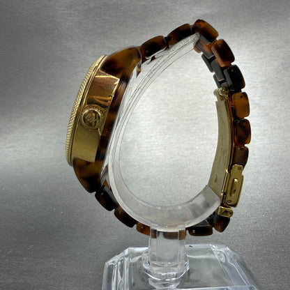 Michael Kors Watch Women 37mm Brown Dial Gold Tone Tortas Daydate New Battery KI6