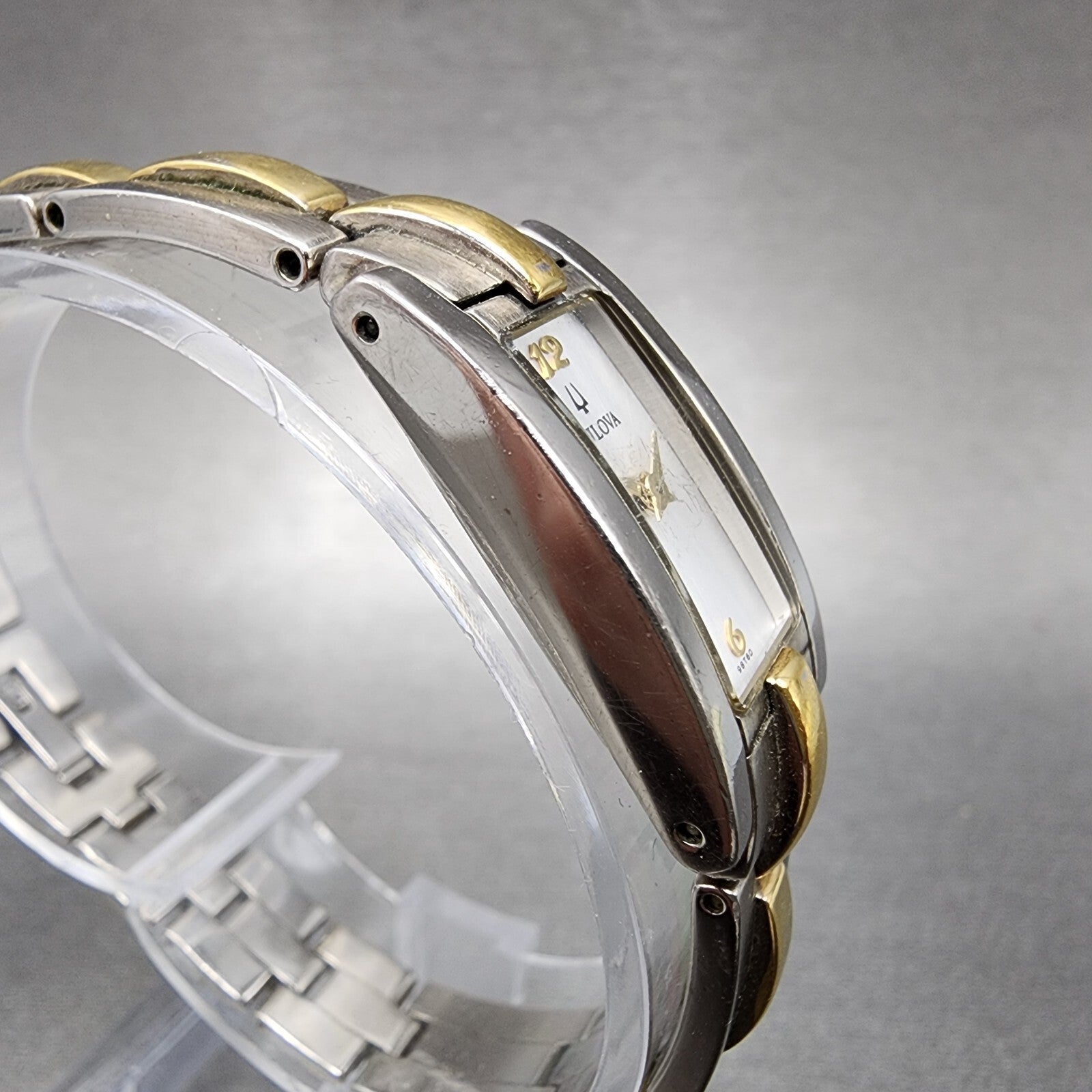 Bulova Tank Watch Women 14mm Silver Dial Two Tone Rectangle 98T60 New Battery4