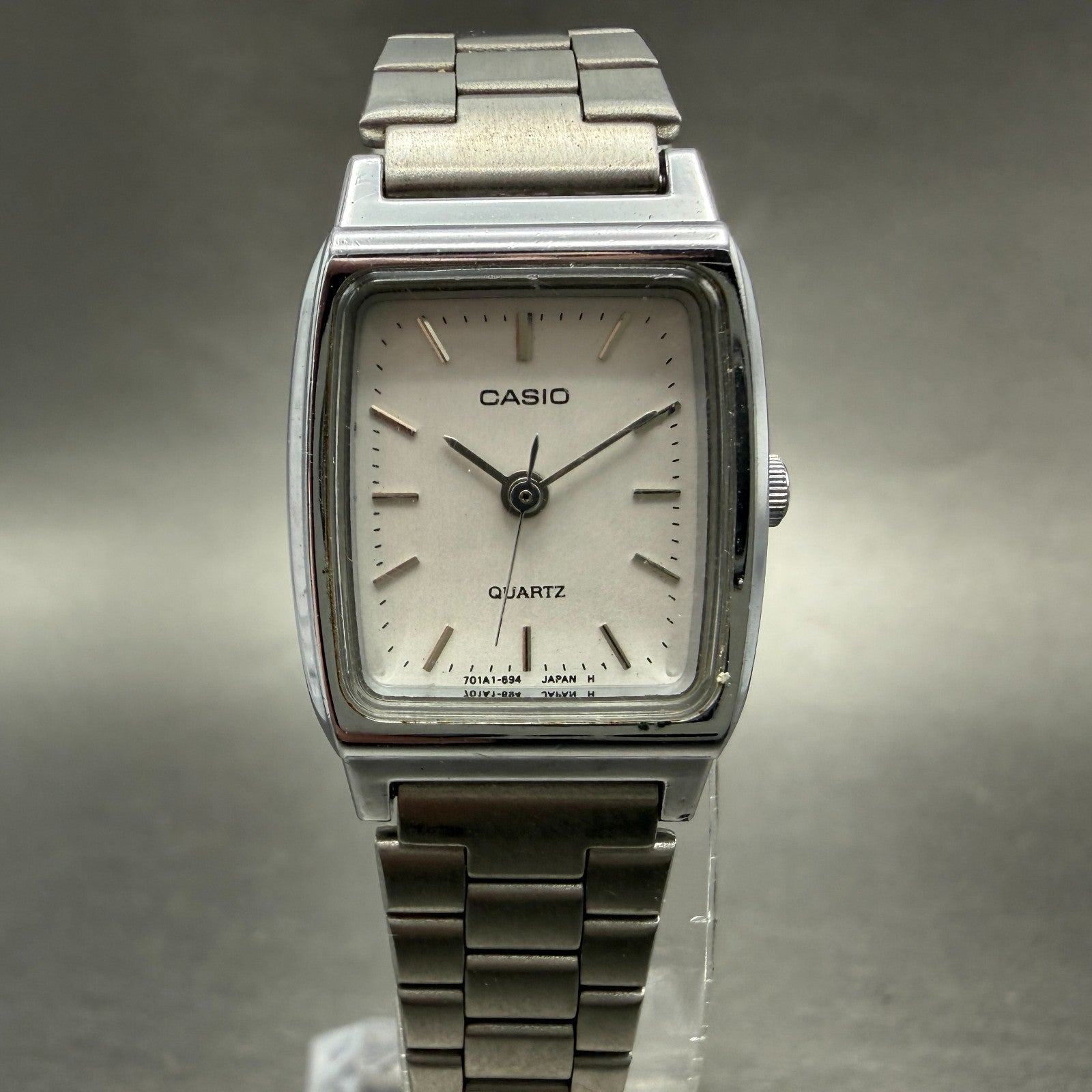 Casio Tank Watch Women 19mm Silver Dial Silver Tone Rectangle LQ-332 New Battery0